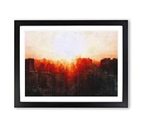 Beijing Skyline At Sunset Painting Modern Art Framed Wall Art Print, Ready to Hang Picture for Living Room Bedroom Home Office Décor, Black A3 (46 x 34 cm)