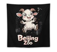 Beijing Zoon And Cute Goat Wall Tapestry Stylish Horizontal Hanging Blanket for Room Living Room Wall Decor