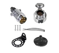 BEIJISTAR 7 Pin Trailer Metal Plug Socket Kit with Rubber Gasket and Metal Mounting Bracket, 12V Waterproof Trailer Plug Socket Connector, for Truck RV Cars Boat Trailer (Aluminium Alloy)