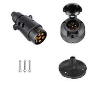 BEIJISTAR 7 Pin Trailer Plug & 7 Pin Trailer Socket with Rubber Gasket, 12V Waterproof 7 Pin Trailer Plug Socket Connector, for Truck RV Cars Boat Caravan Trailer Accessories Adapter (Rubber Boot)