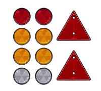 BEIJISTAR Trailer Reflectors Kit, 2 x Red Triangle Reflectors Screw Fixing, 2 x Red 4 x Yellow 2 x White Round Self Adhesive Reflectors, Reflectors for Gate Post Fence Trailer Truck RV Caravan