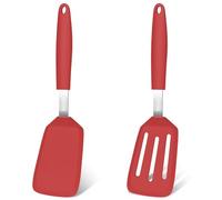 Beijiyi 2 Pack Silicone Spatula Set, 600°F Heat Resistant Spatulas for Cooking, BPA Free Kitchen Utensils, Solid & Slotted Flexible Turner for Non Stick Frying Pan, Flipping Eggs, Pancakes (Red)