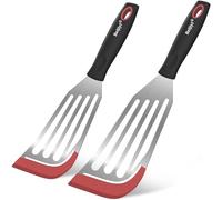 Beijiyi Fish Spatula Turner Set of 2, Heat Resistant Silicone Edge Slotted Fish Spatulas for Nonstick Cookware, Flexible and Thin Stainless Steel Kitchen Cooking Spatula Flipper for Fish, Egg, Pancake