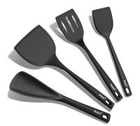 Beijiyi Silicone Spatula Set of 4, 600°F Heat Resistant, BPA Free Kitchen Spatula and Spoons for Nonstick Cookware, Solid & Slotted Turner Cooking Utensils for Serving, Flipping Egg, Pancakes (Black)