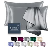 BEIJOEY 100% Mulberry Silk Pillowcase 2 Pack for Hair and Skin,with Hidden Zipper,Both Sides 19 Momme 600 Thread Count Natural Silk Pillow Cover,Soft Breathable Smooth (Gray, Standard 20''x26'')
