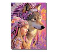BEIJUYHU Wolf Diamond Painting Set, 5D DIY Indians Diamond Art Set for Adults, Full Drill Square Crystal Rhinestone Embroidery Cross Stitch Painting, for Home Wall Decoration Gift 12x16 inch BJHF952