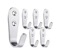 Beilala Coat Hooks Wall Mounted, 6 Pack Brushed Stainless Steel Door Hooks Heavy Duty Single Wall Hook, Large J Metal Hook for Clothes Robe Towel Hat Bag Key Cup