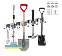 Beilala Mop Broom Holder Heavy Duty, Stainless Steel Wall Mount Tools Organizer Rack with 4 Positions 5 Hooks for Utility Room, Kitchen, Bathroom, Garage, Laundry, Garden and Office