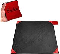 BeiLan Mini Pocket Picnic Blanket Durable Lightweight Waterproof Sand Proof Beach Camping Travel Mat Foldable Thin Ground Sheetg for Outdoors Activities (200 * 210cm, Black & Red)