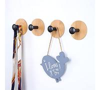 BeiLeiNiceHK Self Adhesive Hooks, Bamboo Robe Hooks Reusable Seamless Hooks, Heavy Duty Adhesive Hooks, Hooks for Bedroom, Kitchen, Bathroom 4 Pack (Black)