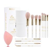 BEILI 12PCS Professional Makeup Brushes Set, Vegan Makeup Brush Set with Brush Storage & Blender Sponge for Powder Blush Contour Foundation Concealer Eyeshadow Brushes