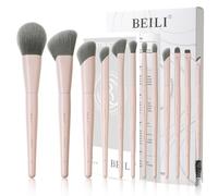 BEILI Makeup Brush Set, Pink Make-Up Brush Set, 12 Vegan Makeup Brushes for Powder, Foundation, Concealer, Eyebrows, Eyeshadow, Contour, Eyeliner, Blender Eye Brush