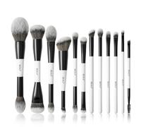 BEILI Makeup Brushes 12 Pieces 18 In 12 Double-Sided Contour Foundation Highlight Blush Brush Eyeshadow Eyeliner Concealer Brush Black and White Suitable for Travel, Gifts, Makeup Lovers