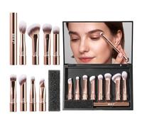 BEILI Travel Eye Makeup Brushes Set 8pcs Removable Double Sided Makeup Brush with Mirror Box & Removal Cleaner Sponge for Concealer Eyeshadow Contour Powder Blending Eyebrow Eyeliner Rose Gold S102