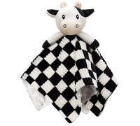 BEILIMU Baby Security Blanket Lovey Cow Blanket for Boys Girls 14 Inch | High Contrast Super Soft 3D Checkerboard Gingham with Minky Dot Fabric Backing Snuggle Stuffed Animal Shower Gift Black