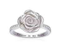 BEILIN Sterling Silver Rose Flower Urn Ring for Ashes Hold Loved Ones Forever in My Heart Cremation Jewelry Urns Ring for Women