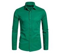 BEILU Stretch Mens Slim Fit Dress Shirts Formal Long Sleeve Button Down Shirts, Green, Medium