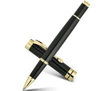 BEILUNER Ballpoint Pens, Stunning Black Chrome Metal Pen with Golden Trim, Best Ball Pen Gift Set for Men & Women, Professional, Executive, Office, Nice Pens-Gift Box with 0.5mm Black Extra Refill