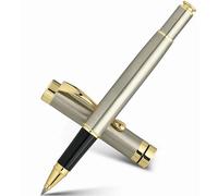 BEILUNER Ballpoint Pens, Stunning Silver Chrome Metal Pen with Golden Trim, Best Ball Pen Gift Set for Men & Women, Professional, Executive, Office, Nice Pens-Gift Box with 0.5mm Extra Black Refill