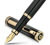 BEILUNER Black Fountain Pen,Stunning Luxury Piano Lacquer,24K Gilded Nib(Medium),Gorgeous 24K Gold Finish,Ink Converter, Gift for Men&Women-Elegant, Reliable, Office, Professional Pens for Writing