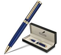 BEILUNER Blue Lacquer Gel Pen - Stunning Luxury Pen with 24K Gold Finish, ADMOK Black Refill, Executive Gift Set for Family & Friends, Writing, Fancy, Office, Retractable Pens
