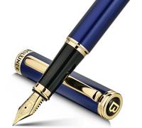 BEILUNER Luxury Fountain Pen, Stunning Piano Lacquer Finish with 24K Gold Accents Gilded Nib, Trustworthy Pen Gift for Men&Women with Ink Converter, Elegant Pen for Writing - Blue & Gold, Fine Nib