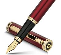 BEILUNER Luxury Fountain Pen, Stunning Piano Lacquer Finish with 24K Gold Accents Gilded Nib, Trustworthy Pen Gift for Men&Women with Ink Converter, Elegant Pen for Writing - Red & Gold, Fine Nib