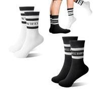 BEIMEIII 2 Pairs Hubby and Wifey Socks Set Couples Matching Socks Bride and Groom Sock Black and White Cotton Novelty Sock Wedding Gift for His and Hers