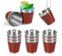 BEIMEIII Pack of 12 Shot Cups Metal for Hanging Shot Glasses Stainless Steel with Chain Shot Glass 30 ml Shot Cup Brown for Wedding Parties Stag Parties Carnival Wine Tasting Party