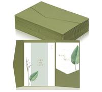 BEIMEIII Pack of 25 Pocketfold Cards Pocketfold Envelopes Green Cards Sage Green Invitation Cards for Wedding Thank You Cards Wedding Card Birthday Invitations