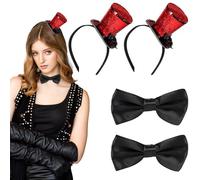 BEIMEIII Set of 4 Mini Top Hat with Headband Red Headband Mini Top Hat Circus Director Bow Tie Black Cylinder Bow Tie Set for Carnival Party Headdress Accessories