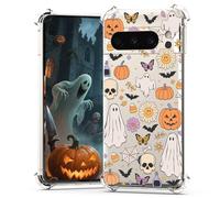 BEIMEITU for Google Pixel 8 Pro Case Halloween Ghost Pumpkin, Cute Butterfly Spider Web Design Women Girls Shockproof Soft TPU Cell Phone Case for Google Pixel 8 Pro Kids Clear