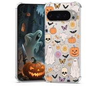 BEIMEITU for Google Pixel 9 Pro Case Halloween Ghost Pumpkin, Cute Butterfly Spider Web Design Women Girls Shockproof Soft TPU Cell Phone Case for Google Pixel 9 Pro Kids Clear