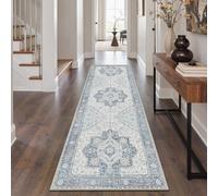 BEIMO Runner Rugs for Hallway 80x150cm, Non-Slip Washable Rug Soft Low Pile, Nursery Rug Oriental Distressed Design Carpet Runners for Entryway Kitchen Laundry Room, Soft Blues and Ivory