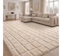 BEIMO Xlarge Rugs Living Room, Fluffy Low Pile Washable Rug 240x300cm Non Slip Area Rugs Modern Carpet Rug for Bedroom, Dining Room, Beige Classic Plaid