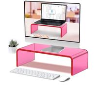 Beimu Acrylic Monitor Stand Riser Acrylic Laptop Stand for Desk Clear Computer Monitor Stand for Desk Accessories iMac Organizer Office Must-Haves Product for Working from Home Bright Pink