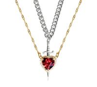 Beimus 2pcs Heart and Swords Necklace Set Symbolizing The Union Of Spirits and Courage with Sturdy Black Coating for Daily