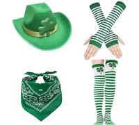 Beimus 4Pieces Green Shamrock Hat Bandana And Gloves Costume Set For Various Age Carnivals Party And Theme Gatherings Supply Irish Festival Outfit