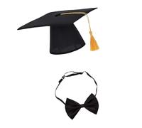 Beimus Elegant Pet Dog Graduation Cap and Bow Tie Set Featuring Yellow Tassels for Parties Photos Comfortable Fabric Pet Celebration