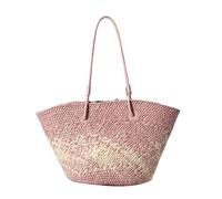 Beimus Fashionable Women ' s Woven Shoulder Bag with Ample Storage for Beach Vacation Contrast Color Straw Handbag Basket Bag Women ' s Straw Shoulder