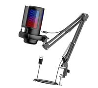 Beimus Gaming USB Microphone 30Hz~16kHz Frequency for PC with Boom Arm and LED Lighting for Immersive