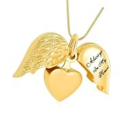 Beimus Love Pet Ashes Necklace Heart Wing Cremation Jewelry Keepsakes with Secure Compartment Steel Pet Cremation Jewelry