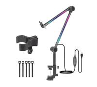 Beimus Microphone Boom Arm with Light Multi Directional Adjustable Desktop Mic Stand Heavy Duty Microphone