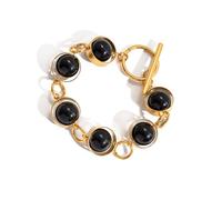 Beimus Rotating Black Glass Bead with Secure OT Clasp Stainless Steel Minimalist Jewelry for Women Adjustable Fashion Accessories Fashion Hand Chain