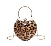 Beimus Shoulder Bag ABS Heart Shape Stylish Phone Storage Bag With Leopards Print And Chain Decoration For Trendy Women Girls Everyday Use Handbag