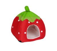 Beimus Strawberry Pet Cave Dog for Cat Cartoon House with Mat Foldable Puppy House for Home Dormitory Little Pets