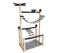 Beimus Sturdy Natural Wood Parrot Training Stand with Removable Tray Climbing Ladder Rotating Perch for Large Birds Exercise