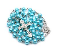 Beimus White Pearl-Rosary Beads Catholic Necklace Holy Medal-Cross-Christian Long Chain for Women and Men Jewelry Long Chain for Men Women