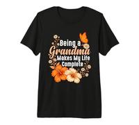 Being A Grandma Makes My Life Complete Butterfly Boho Floral Premium T-Shirt