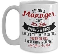 Being A Manager is Easy It's Like Riding A Bike Except The Bike is On Fire Themed Funny 11 Oz White Ceramic Coffee Mug/Cup.